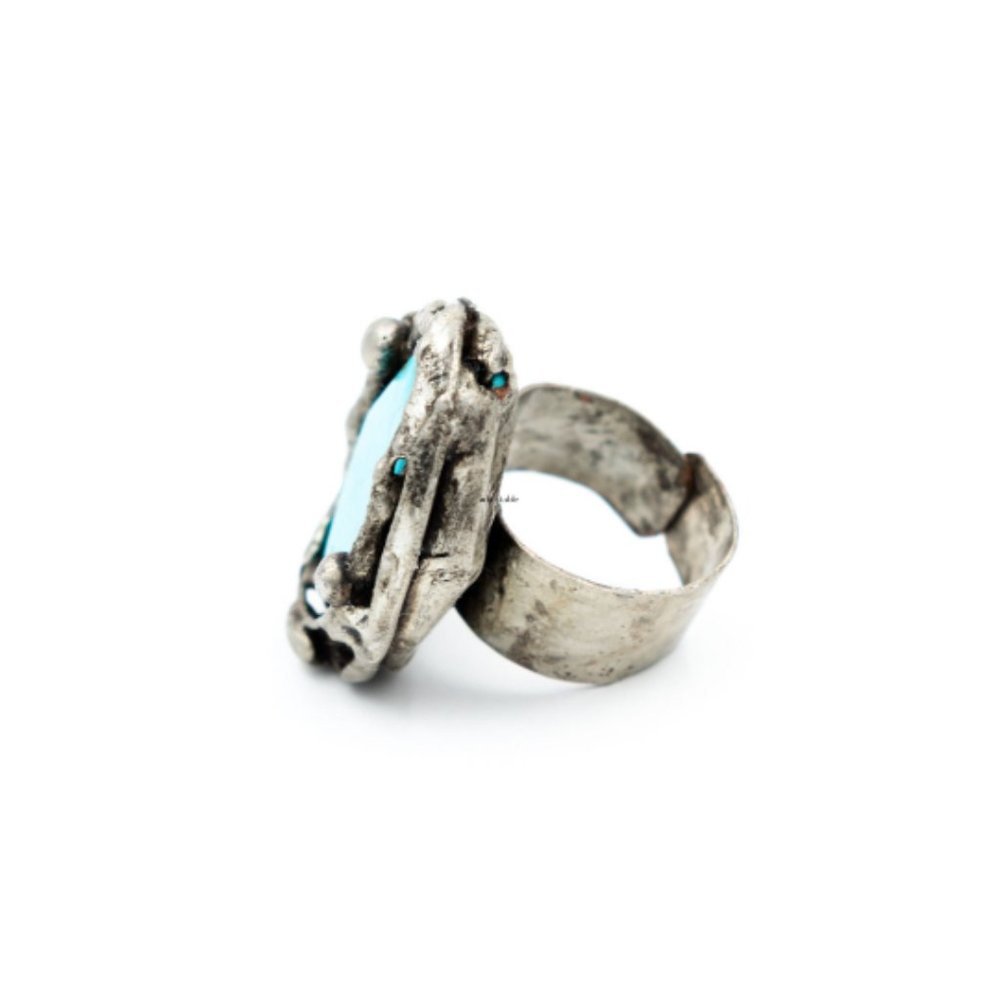 Silver And Turquoise Adjustable Ring - image 2